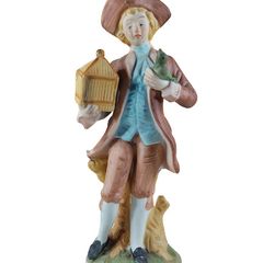 Victorian Man With Bird And Cage Figurine Vintage