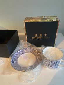 Halcyon  days Argon blue collectors tea cup and saucer set