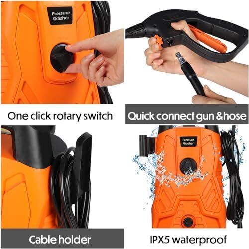 Electric Pressure Washer,1300w Max.100Bar Power Washer,Jet Washer with Foam Cannon for Cars/Fences/Driveways/Home/Patios