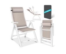 KESSER 2pce Garden Chair High-Backed Chair with Armrests Aluminium Folding Chair with Pillow & Cover Camping Chair 7-Way Adjustable Backrest Breathable & Weatherproof Foldable & Non-Slip Taupe