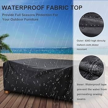 Garden Furniture Covers Waterproof, 420D Oxford Fabric 200x200x90cm Rectangular Garden Table Covers Patio Table Cover Waterproof Anti-UV Rattan Furniture Covers for Furniture Sets