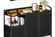 Black Chest of Drawers Bedroom, with LED Light trip with 10 Adjustable Colors