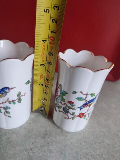 Vintage Set of 2 Aynsley Pembroke Bone China Porcelain Small Fluted Vase 1980s England