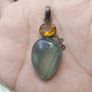 Vintage 925 Sterling Silver Lazard Design Shell & Fluorite Stone Pendant Set Of 2 Image 5