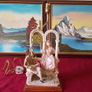 27 Inches Tall Large Capodimonte Italian Figurine Signed Table Lamp With Silky White Shade Image 6