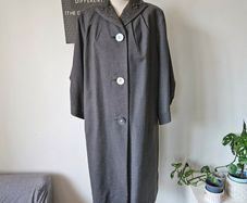 Vintage 1950s ladies grey embroidered occasion midi coat L 14 16