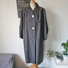 Vintage 1950s ladies grey embroidered occasion midi coat L 14 16