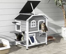 2 Story Cat House Weatherproof Wooden Cat Enclosure