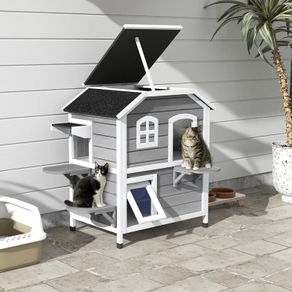2 Story Cat House Weatherproof Wooden Cat Enclosure