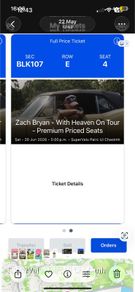 Zach Bryan lower stand tickets row E