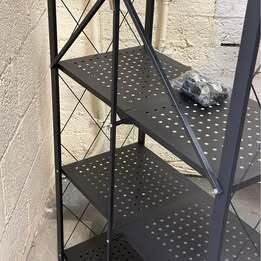 Black Metal Shelf  5 Tier  Pop Up  With Wheels  Brand New