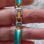 Bracelet & Clip on Brooch Set, Silver, Gold & Vibrant Teal in Colour Image 5