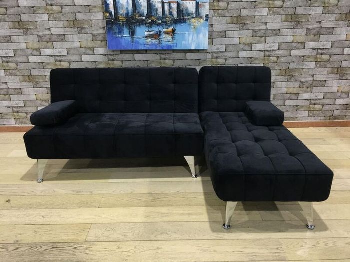 Black Corner Sofa Bed with Chaise Longue, Aroa xs