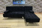Black Corner Sofa Bed with Chaise Longue, Aroa xs
