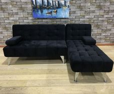 Black Corner Sofa Bed with Chaise Longue, Aroa xs