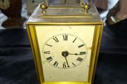 Antique French Carriage Clock Tischuhr Era Likely dating from 1880 to 1900 Material Brass Casing with a white dial and black numerals,