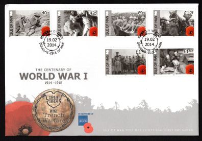 2014 Isle of Man Centenary of World War I 1914-1948 Commemorative Stamps First Day Cover (FDC)