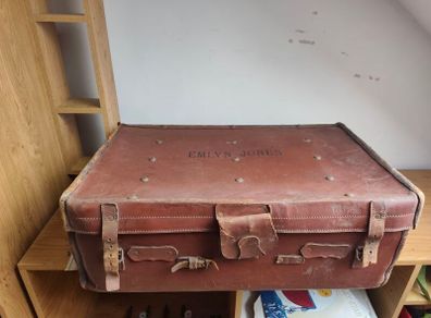 Brown Leather Travel Trunk Suitcase