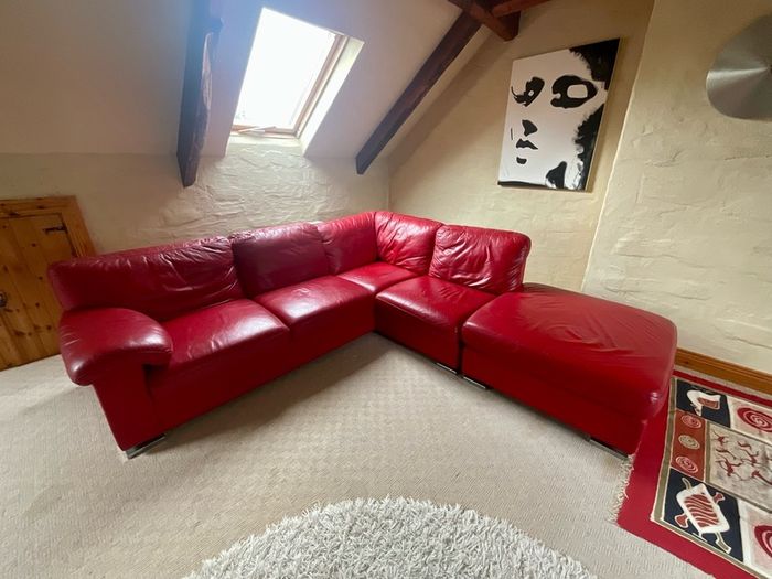 Genuine Leather Sofa & Poof