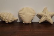 Vintage glazed ceramic shells x 3