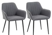 Mid-Century Dining Chairs Upholstered Linen Fabric Accent Chairs with Metal Legs, Set of 2, Dark Grey
