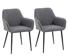 Mid-Century Dining Chairs Upholstered Linen Fabric Accent Chairs with Metal Legs, Set of 2, Dark Grey