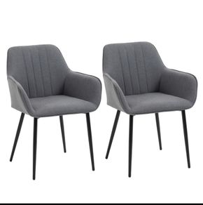 Mid-Century Dining Chairs Upholstered Linen Fabric Accent Chairs with Metal Legs, Set of 2, Dark Grey