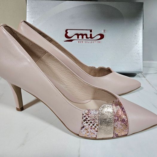 Emis new collection court pink medium heel leather shoes UK 6.5 EU 40 new & boxed