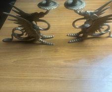 2 Antique solid brass  Dragon  candle sticks