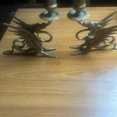 2 Antique solid brass  Dragon  candle sticks