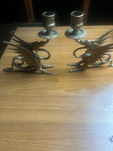 2 Antique solid brass  Dragon  candle sticks