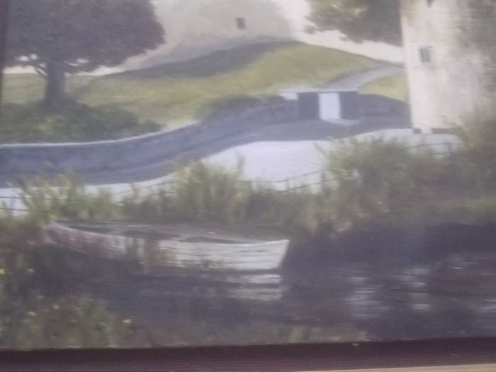 a large oil painting on board castle ruins by dublin artist frank feld