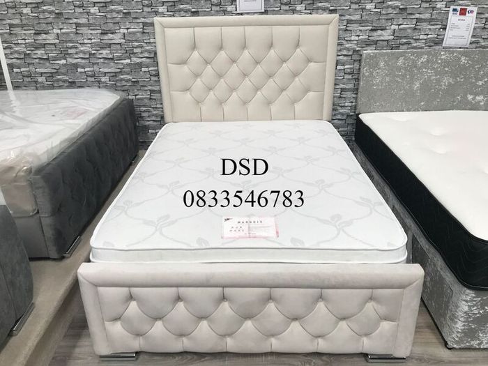 King Bed Light Silver Fabric