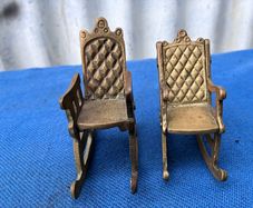 2 cast brass lacquered miniature his and hers chairs