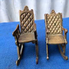 2 cast brass lacquered miniature his and hers chairs