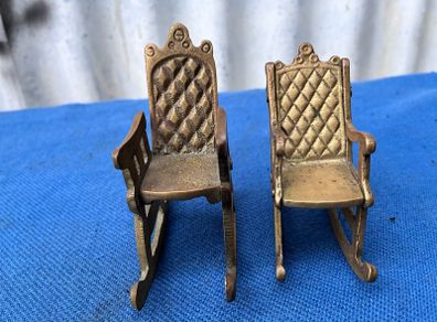 2 cast brass lacquered miniature his and hers chairs