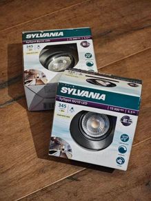 2x LED Tilting 5.5W Downlight, brushed Aluminium, GU10 Lamps, Sylvania SylSpot