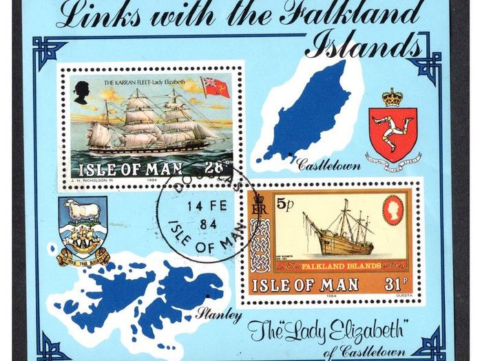 1984 Isle of Man Links with the Falkland Islands Commemorative Stamps Miniature Sheet Fine Used (Douglas cancel 14th February 1984)