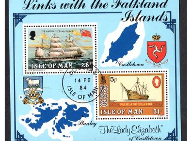 1984 Isle of Man Links with the Falkland Islands Commemorative Stamps Miniature Sheet Fine Used (Douglas cancel 14th February 1984)