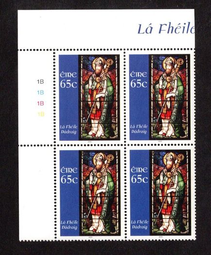 2005 Ireland St Patrick's Day Commemorative Stamp Plate Block 1B1B1B1B Mint Never Hinged (MNH)