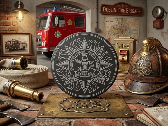 Dublin Fire Brigade Laser-Engraved Slate Coaster Set of two