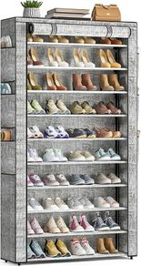 10 Tier Shoe Rack Cabinet with Dustproof Cover, Large Capacity Shoe Stand Metal Frame, Shoe Racks Storage Space Saver for 50-56 Pairs Shoes, Shoe Shelves for Inside Wardrobe, Living Room,Hallway