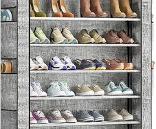 10 Tier Shoe Rack Cabinet with Dustproof Cover, Large Capacity Shoe Stand Metal Frame, Shoe Racks Storage Space Saver for 50-56 Pairs Shoes, Shoe Shelves for Inside Wardrobe, Living Room,Hallway