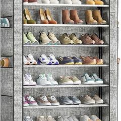 10 Tier Shoe Rack Cabinet with Dustproof Cover, Large Capacity Shoe Stand Metal Frame, Shoe Racks Storage Space Saver for 50-56 Pairs Shoes, Shoe Shelves for Inside Wardrobe, Living Room,Hallway