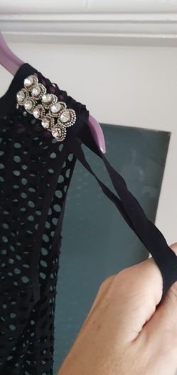 fumblin' foe black mesh dress with embellished shoulder detail Sz M (Fit 8 - 12 UK) - Rrp 149