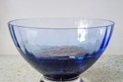 Vintage Cobalt Blue Glass Decorative Footed Bowl.