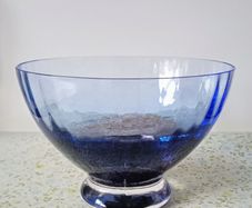 Vintage Cobalt Blue Glass Decorative Footed Bowl.