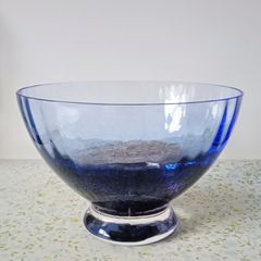 Vintage Cobalt Blue Glass Decorative Footed Bowl.