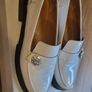 ladies GANNI white leather loafers with diamante buckle Image 2