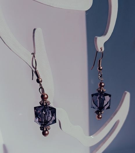 Smokey Plum Glass Cube Facet Drop Earrings